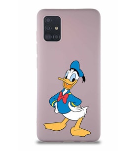 Samsung Galaxy A51 Soft Premier Kapak Donald Duck-C Tasarımlı Silikon Kılıf - Pudra (Şeffaf)