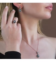 Elmas Montür Zirkon Taşlı Damla Model Rose Gold Kaplama Gümüş Set