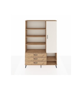 Arges Dolap 9 Raflı 3 Çekmeceli Tek Kapaklı  132x30x195 Çam-Aytaşı/Çam