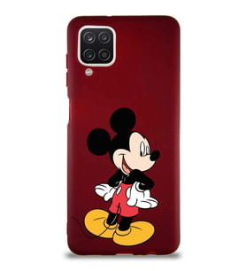 Samsung Galaxy A12 Soft Premier Kapak Mickey Mouse-D Tasarımlı Silikon Kılıf - Mürdüm (Şeffaf)