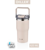 DILLER 620 ML Tek Kapak Çift Kullanım Pipetli/Pipetsiz Taşıma Kulplu Mug/Çelik Termos-FFDILLERD9168