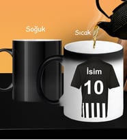 Kişiye Özel Siyah Beyaz Taraftar Forma Numarası Ve İsim Tasarımlı Baskılı Sihirli Kupa Bardak