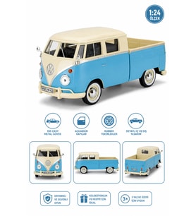 Volkswagen Type 2 (T1) Double Cab Pickup 1:24 Ölçek Diecast Metal Model Araba