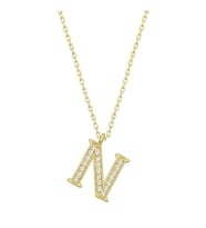Gümüş Gold N Harfi Kadın Kolye SL4769