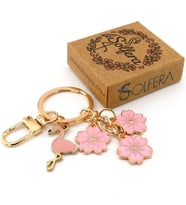Pembe Flamingo ve Bahar Çiçekleri Çanta Süsü Charm Metal Anahtarlık KY158