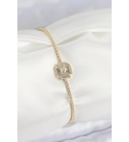 Pirinç Zirkon Taşlı Kare Model Gold Renk Kadın Bilekilk 5886
