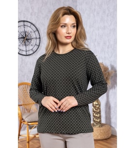 Kadın Yeni Model Yüksek Kalite Yuvarlak Yaka Orta Yaş Anne Penye Bluz 6547 (Haki)