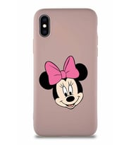 Apple iPhone XS Soft Premier Kapak Minnie Mouse-C Tasarımlı Silikon Kılıf - Pudra (Şeffaf)