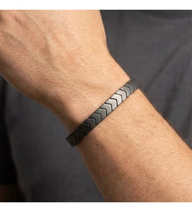 Valmont Accessories Taşlı Antrasit Erkek Bileklik Mat Zikzak Desenli Minimal Modern Bileklik