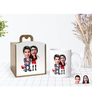 BK Gift Kişiye Özel Ahşap Kutuda Sevgililer Karikatürlü Beyaz Kupa Bardak-1