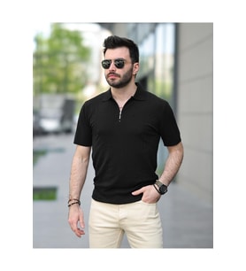 Fermuarlı Triko Tshirt (Siyah)