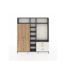 Arges Dolap 9 Raflı 3 Çekmeceli 2 Askılı 220x30x243 Antrasit-Çam/Aytaşı