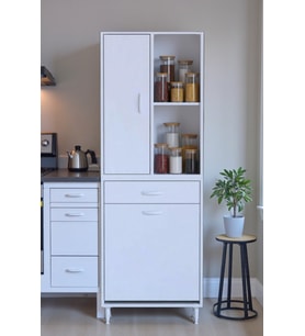 Eliusta Liora Beyaz Çok Amaçlı Banyo Dolabı 60 cm Genişliğe Sahip 60x171x32,5 cm Tek Sepetli 2 Raflı Dolap