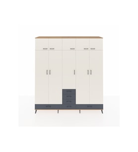 Hyperion Dolap 6 Raflı 6 Çekmeceli 4 Askılı 220x44x243 Çam-Aytaşı/Antrasit
