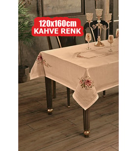 Dijital Baskılı Kanaviçe Tek Masa Örtüsü 120x160cm Kahve Renk