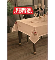 Dijital Baskılı Kanaviçe Tek Masa Örtüsü 120x160cm Kahve Renk