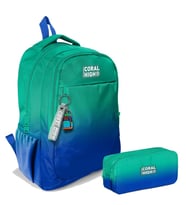 Coral High Erkek Çocuk Yeşil Saks Renk Geçişli İlkokul ve Ortaokul Sırt Çantası ve Kalemlik Seti