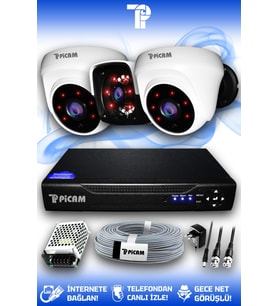 PICAM 3 Kameralı Panda 2 İç Kamera Set HDD'siz Full HD Gece Görüşlü Güvenlik Kamerası Sistemi