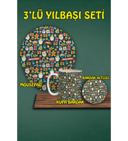 Yılbaşı Temalı 3'lü Mousepad Kupa ve Bardak Altlığı Seti
