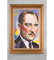 Altın Varaklı Çerçeveli Paspartulu Atatürk Tablo a742 (Gold)