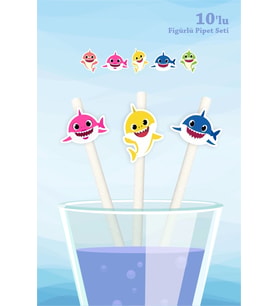Baby Shark Temalı 10'lu Figürlü Pipet Seti