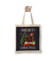 South Park Merry Christmas Knit Yılbaşı Beyaz Bez Çanta Uzun Saplı Alışveriş Çantası Plaj Çantası