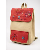 Sırt Çantası Duck Kumaş Nakışlı Boho Tasarım (Sütlü Kahve)