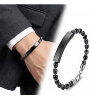 Moncuk Design Snowy Obsidian Siyah İsim Yazılabilir Ve Ayarlanabilir Çelik Zincir Bileklik 33512B29D