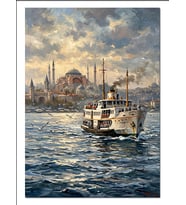 İstanbul Boğazı Ve Vapur Manzarası Dekoratif Kanvas - Mdf Ahşap Tablo