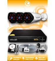 ELITCAM 3 Kameralı Uzay 3 Dış Kamera Set 2 TB HDD Full HD Gece Görüşlü Güvenlik Kamerası Sistemi