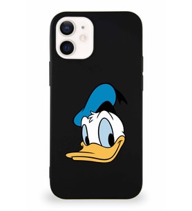Apple iPhone 12 Mini Soft Premier Kapak Donald Duck-B Tasarımlı Silikon Kılıf - Siyah (Şeffaf)