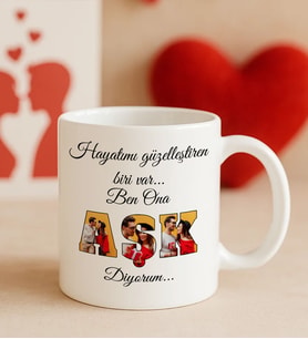 BK Gift Kişiye Özel Fotoğraflı Aşk Tasarımlı Beyaz Kupa Bardak-3, Arkadaşa Hediye, Sevgiliye Hediye, Doğum Günü Hediyesi
