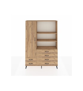 Arges Gardrop 7 Raflı 6 Çekmeceli Tek Kapaklı  132x30x195 Çam-Çam