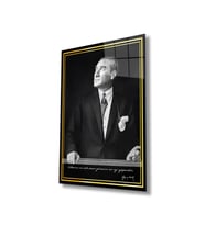 Atatürk Portre Cam Tablo Modern Ev Ofis Salon Hediyelik Büyük Tablo Duvar Dekoru (Çok Renkli)