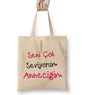 Anneler Günü Annelere Hediye 055 Bez Çanta Uzun Saplı