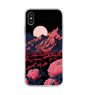 Iphone XS MAX Uyumlu Şakayıklar ve Dağ Manzarası Tasarımlı Şeffaf Telefon Kılıfı