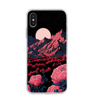 Iphone XS MAX Uyumlu Şakayıklar ve Dağ Manzarası Tasarımlı Şeffaf Telefon Kılıfı