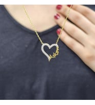 Kalp Aşkım Zirkon Taşlı Gold Kaplama 925 Ayar Gümüş Kolye (Karışık)