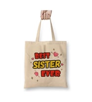 Best Sister Ever Kız Kardeş Abla Hediye Beyaz Bez Çanta Uzun Saplı Alışveriş Çantası Plaj Çantası