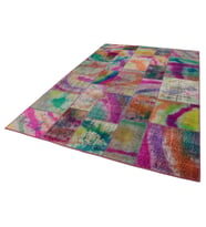 Çok Renkli El Dokuma Salon Halısı Modern Patchwork Desenli Parlak Doku Bohem Stil Tek Parça
