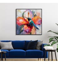 Yağlı Boya Dokulu Tablo Modern Renkli Sinek Kuşu Siyah Çerçeveli U04029