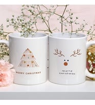 Yeni Yıl Merry Christmas Yılbaşı Hediyesi Ağaç ve Geyik Baskılı İkili Set Kupa Bardak