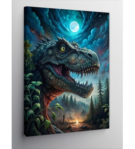 Kanvas Tablo T-Rex Dinazor Ve Ay Manzara