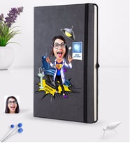 BK Gift Kişiye Özel Kadın Diş Hekimi Karikatürlü Siyah Termo Deri Defter 16x24cm Model 1