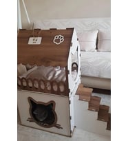 Mavitrend Büyük Kedi Evi Xxl Teraslı Kedi Evi 5kg Ve Üzeri Kediler Için XXL Kahve - Beyaz