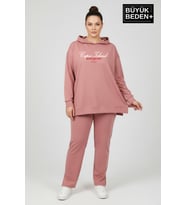 Büyük Beden Kapşonlu Capri İsland Baskılı Tunik ince Sweatshırt SPR26BTK991-2