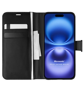 Microsonic Apple iPhone 16 Plus Kılıf Delux Leather Wallet Siyah (Siyah)