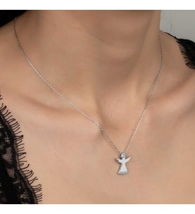 Taşlı Melek 925 Ayar Gümüş Kolye