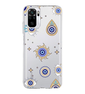 PrintiFy Xiaomi Redmi Note 10 ile Uyumlu 1mm Slim Fit Nazar Boncuğu 5 Baskılı Şeffaf  Kılıf