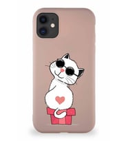 Apple iPhone 11 Soft Premier Kapak Coolcat Tasarımlı Silikon Kılıf - Pudra (Şeffaf)